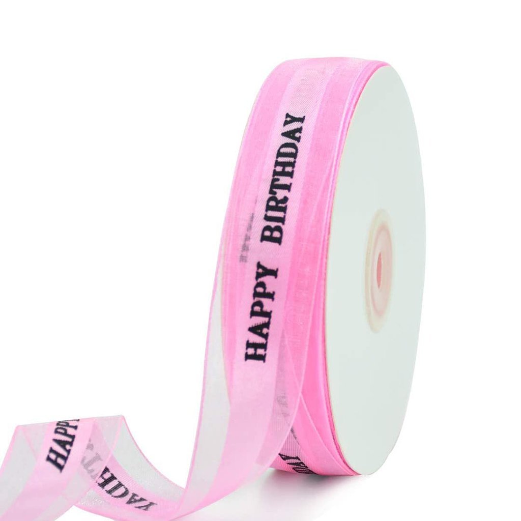 1" Happy Birthday Fabric Ribbon pink