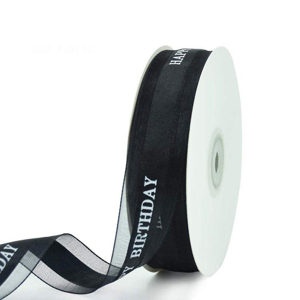 1" Happy Birthday Fabric Ribbon black