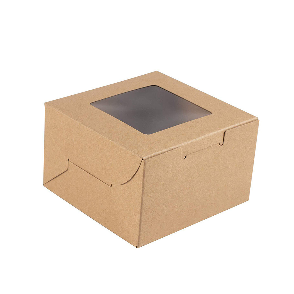 Boîte à pâtisserie carrée en papier Kraft avec fenêtre | 4x4x2,5" - 100 pièces