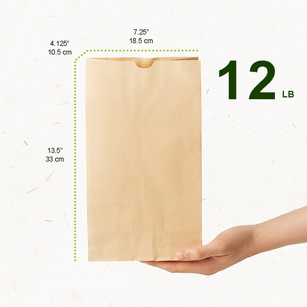 Sac de boulangerie en papier kraft de 12 lb | 7,25x4,125x13,5" - 500 pièces