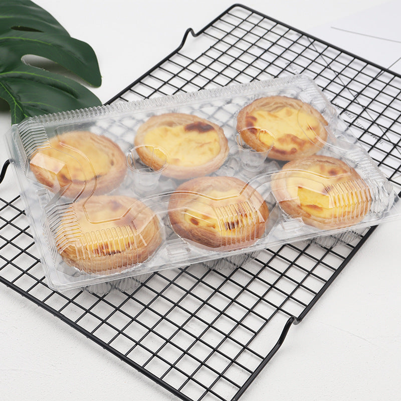 F1109 PET | 6 Egg Tart Clear Rectangular Hinged Container - with egg tart