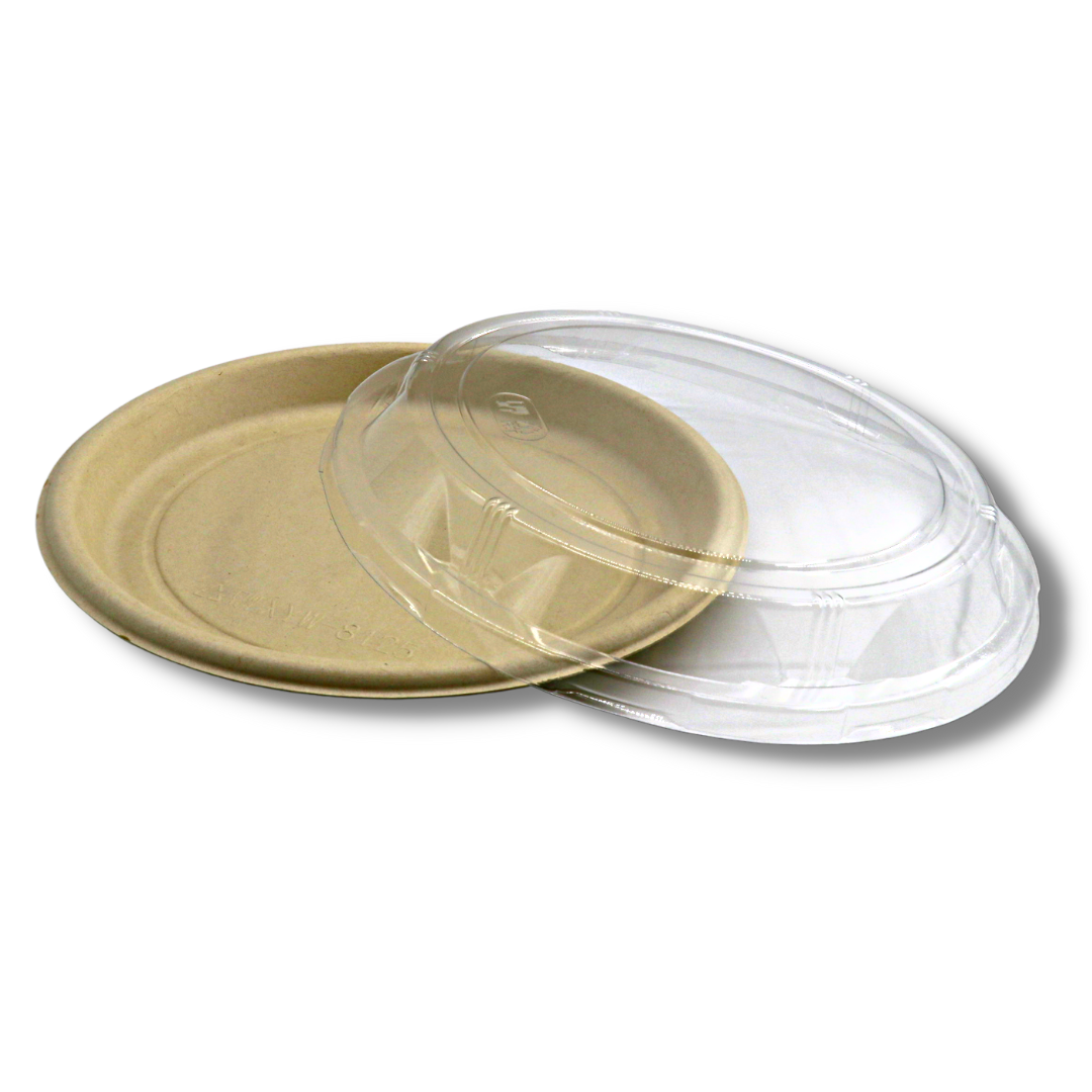 #2201 | 10" Eco-friendly Sugarcane Sushi Party Tray W/ Plastic Lid - 100 Sets - HD Bio Packaging