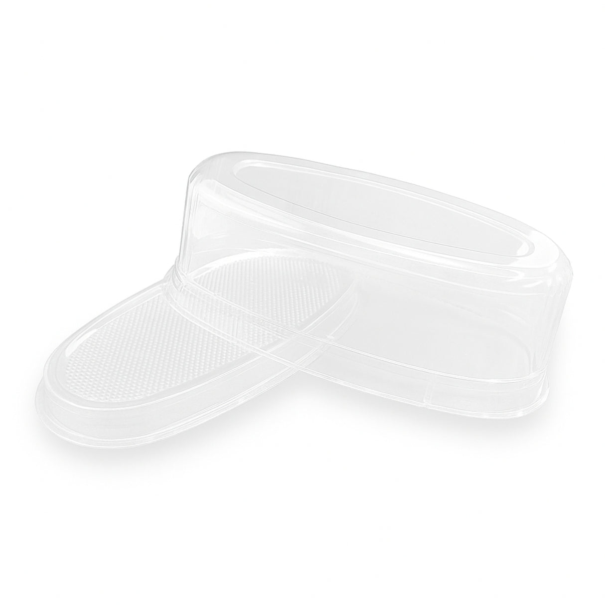 HG202 | Clear Oval Cheese Cake Container W/ Lid | 9.45x5.12x3.25" - Open