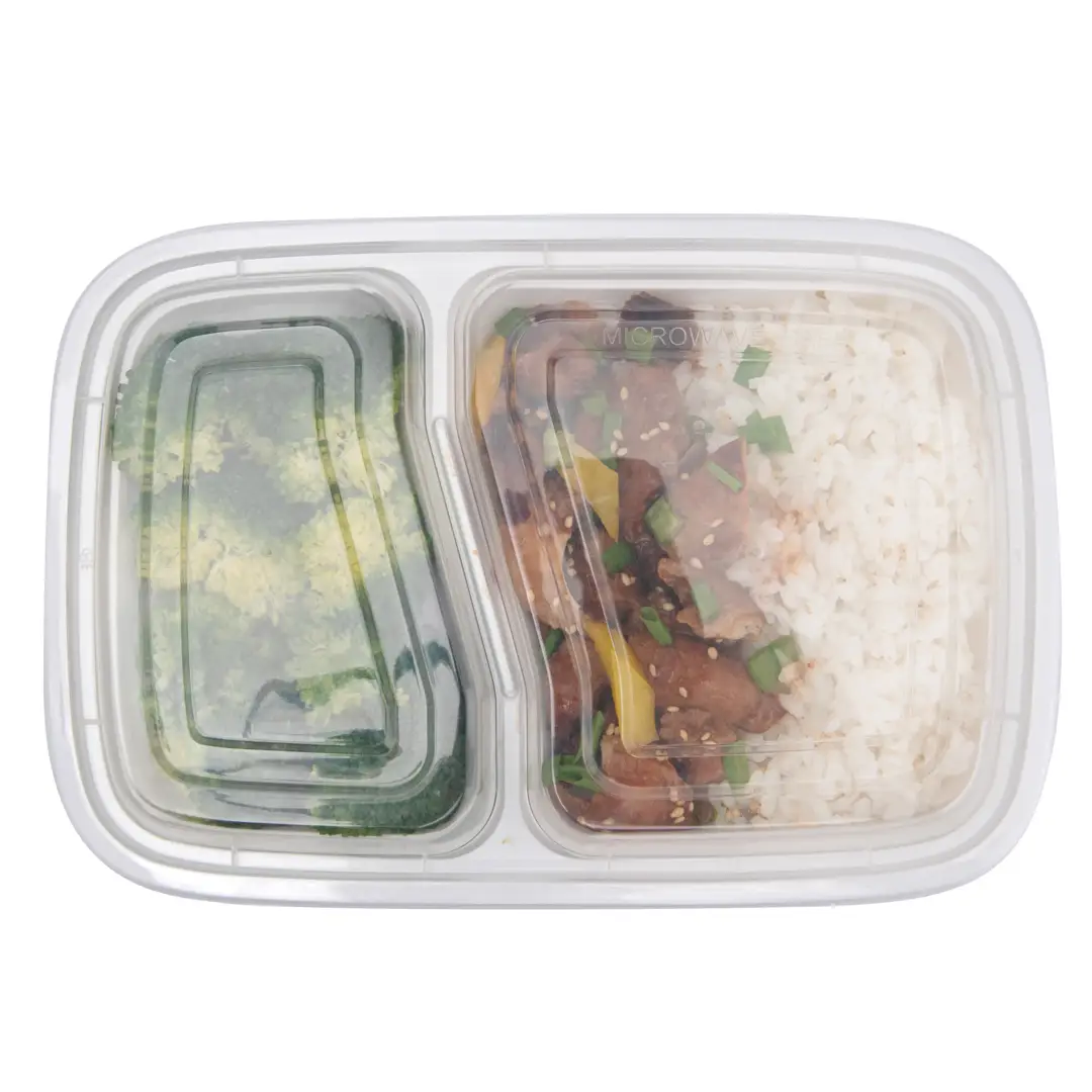 RE-232 | HD 32oz PP White Rectangular Container W/ Lid | 2 Compartment - top