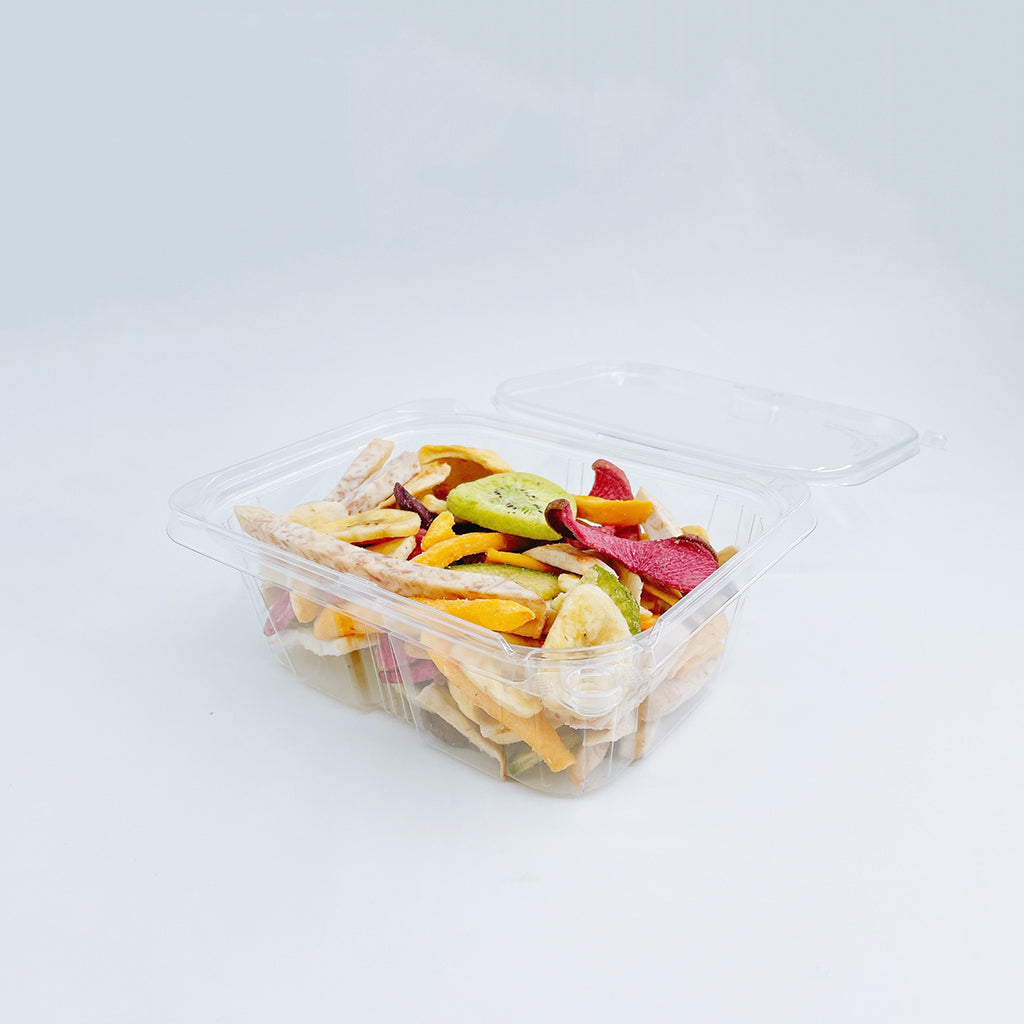 PLS-32 | 32oz PET Clear Rectangular Hinged Safety Lock Salad Container - open