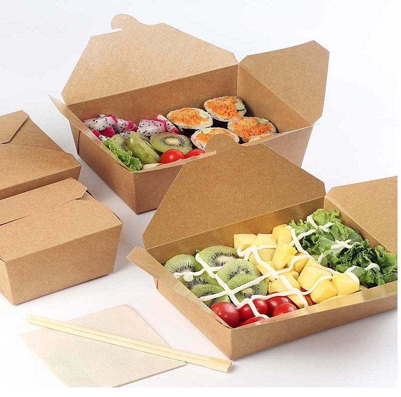 #4 | 96oz Eco-friendly Kraft Foldable Paper Box | 7.76x5.5x3.5" - 150 Pcs - HD Bio Packaging