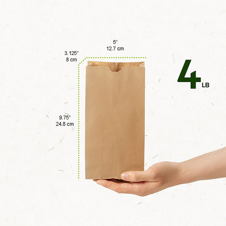 4lb Paper Kraft Bakery Bag | 5x3.125x9.75" - size