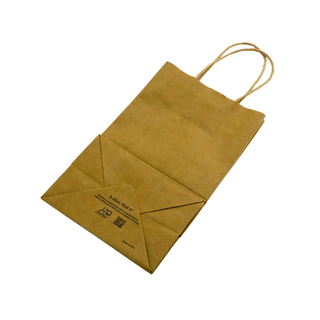 HD-538 | Sac kraft en papier 100 % recyclé avec poignée torsadée | 5,25x3,6x8,5" - 250 pièces