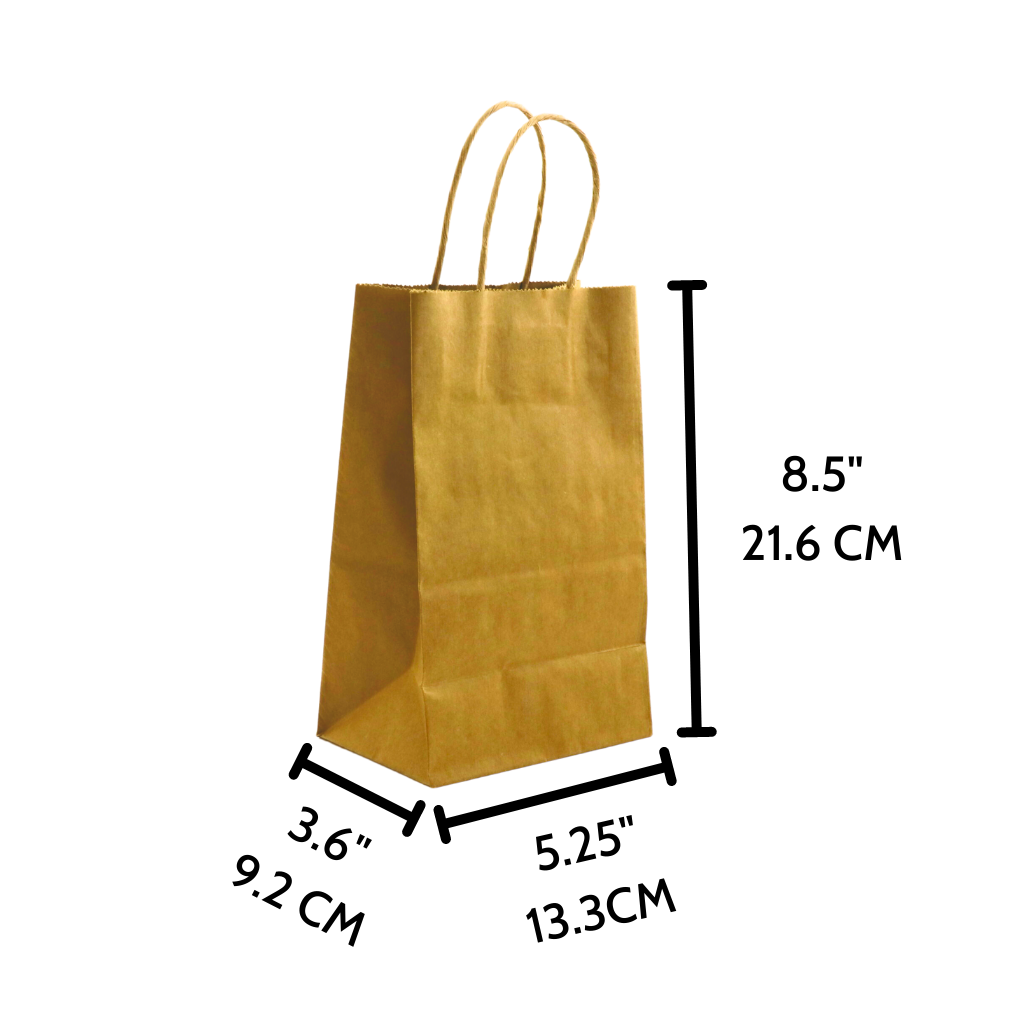 HD-538 | Sac kraft en papier 100 % recyclé avec poignée torsadée | 5,25x3,6x8,5" - 250 pièces