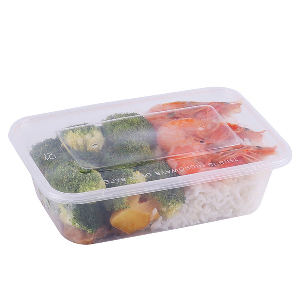 16oz Microwaveable PP Clear Rectangular Food Container with Chinese takeout inside