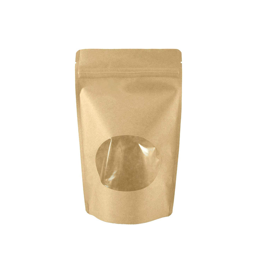 SZ1P-NKW | 1lb Stand-up Zip-lock Kraft Paper Pouch W/ Oval Window | 6.75x1.8x11.5"