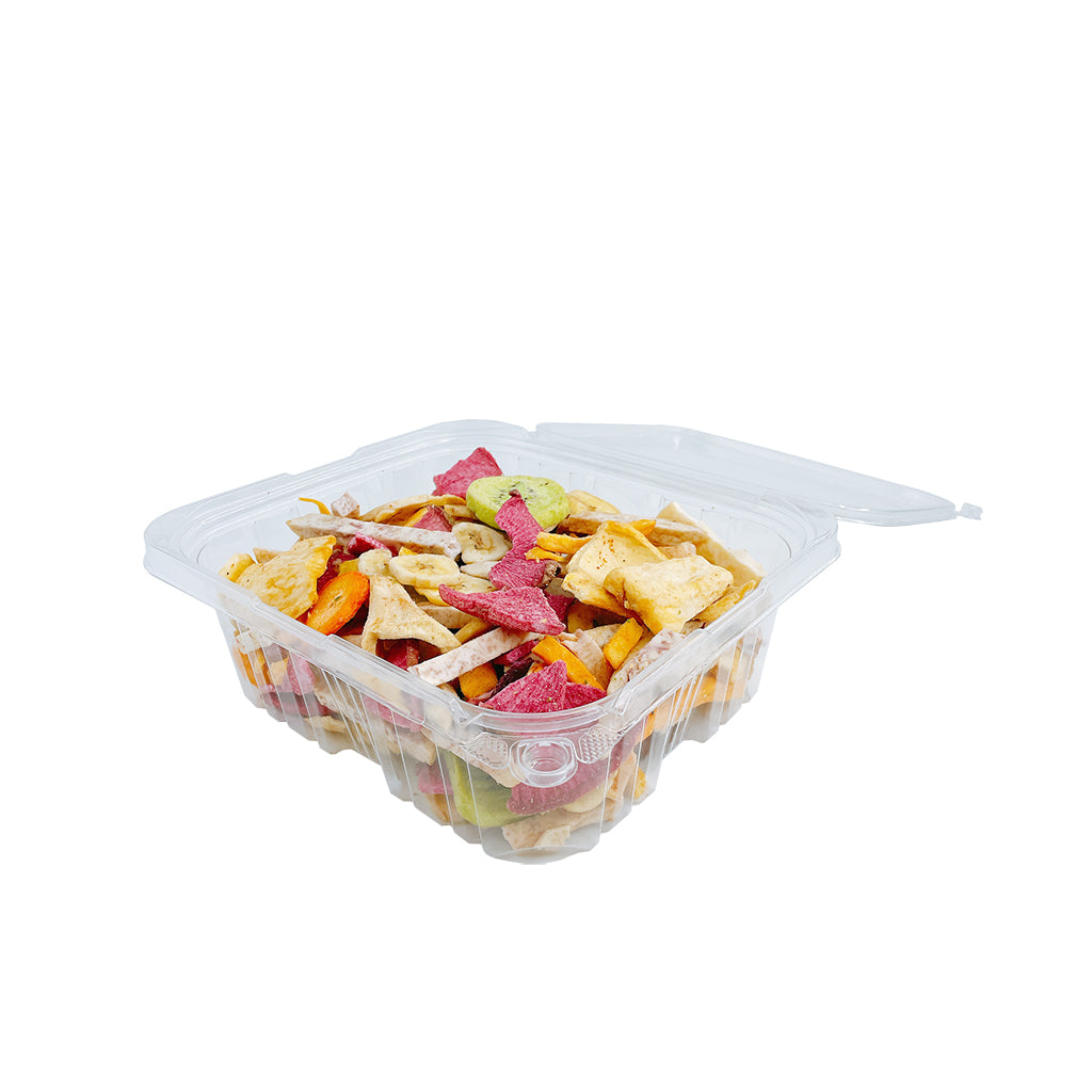 PLS-64 | 64oz PET Clear Rectangular Hinged Safety Lock Salad Container - open