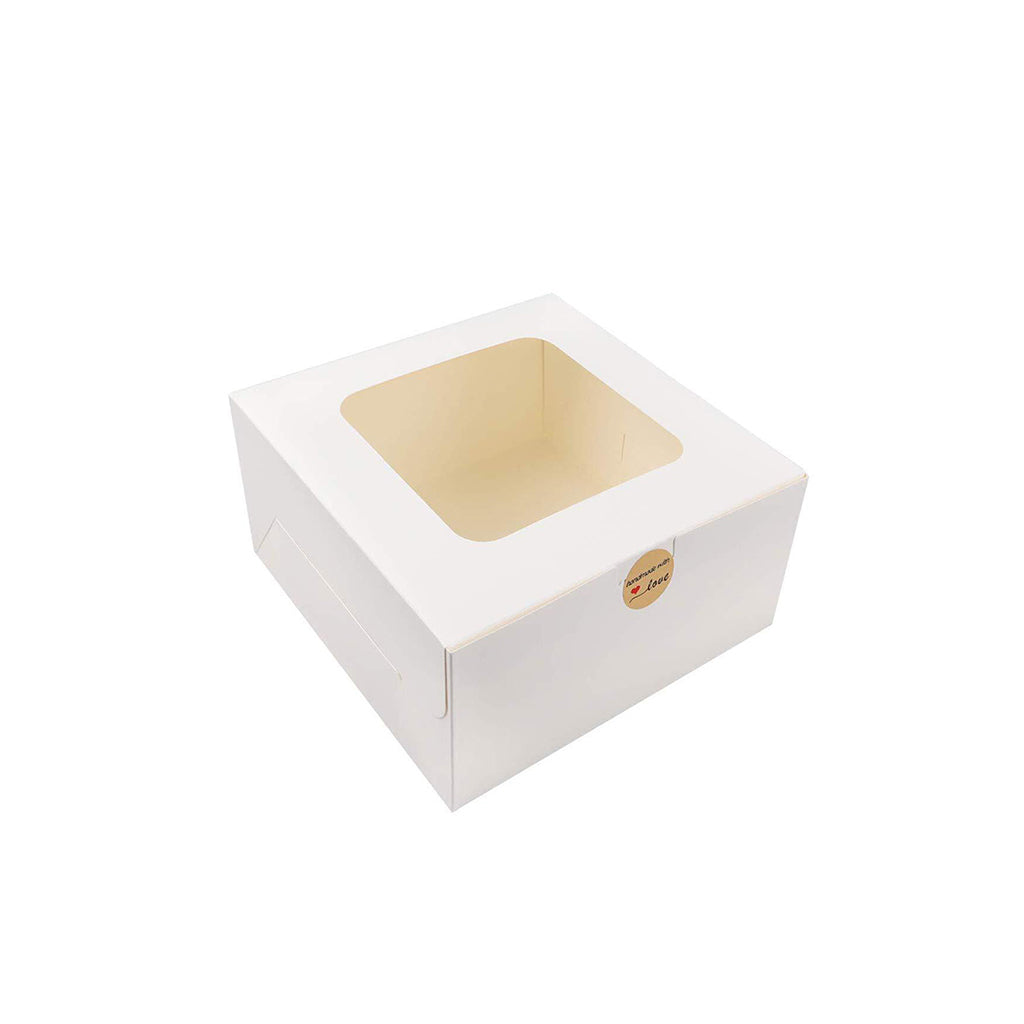 Boîte à pâtisserie carrée blanche en papier à gâteau avec fenêtre | 6x6x2,5" - 100 pièces