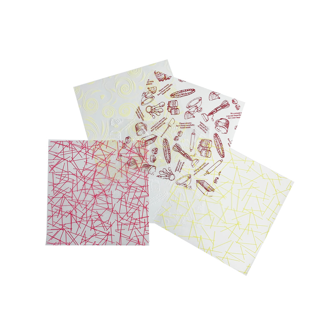 Film d'emballage de gâteau carré en plastique 5,9x5,9" (motif aléatoire) - 500 pièces