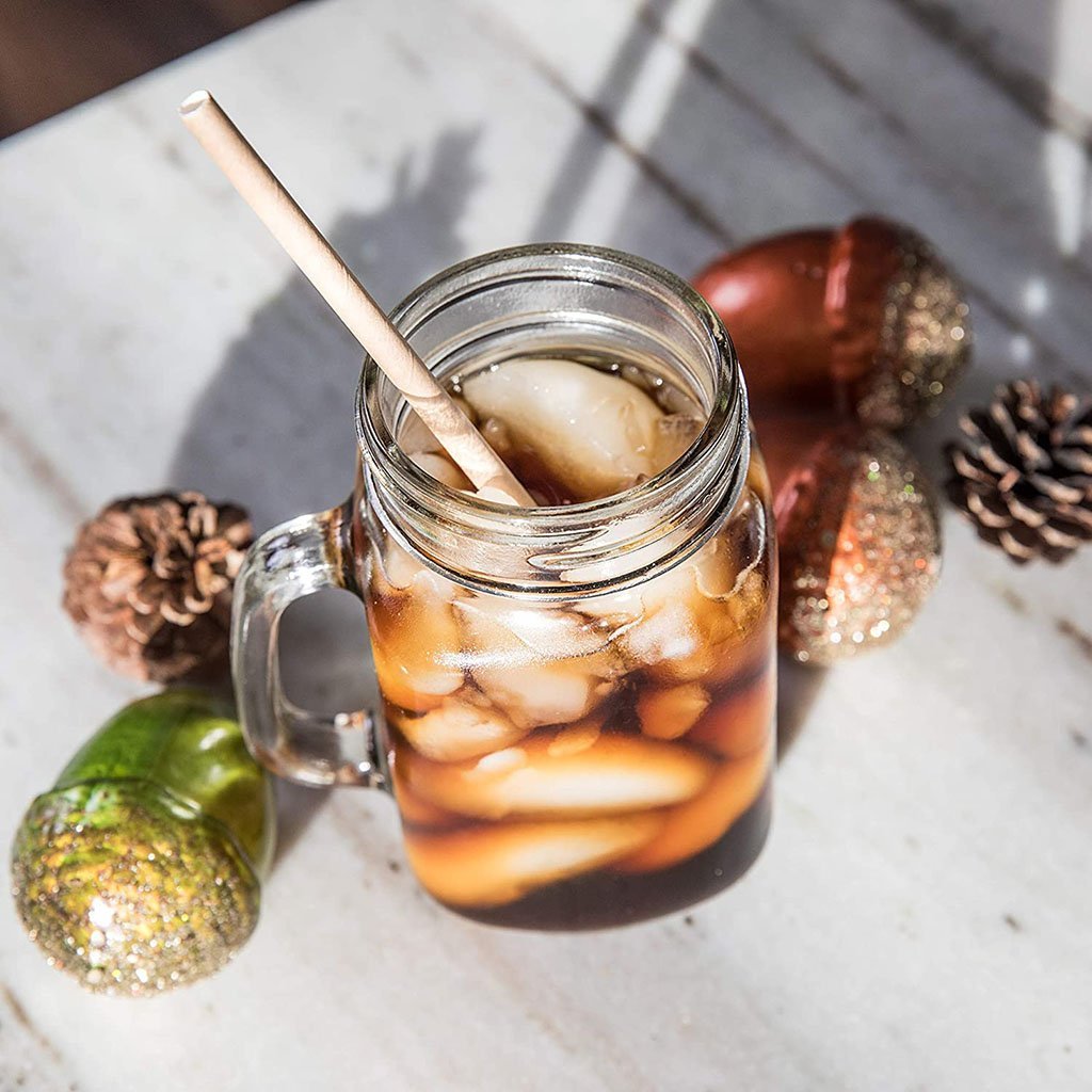 6x230mm Eco-friendly Diagonal Cut Kraft Paper Straw in a jar