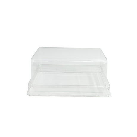 Plastic bakery container for swiss rolls in white background