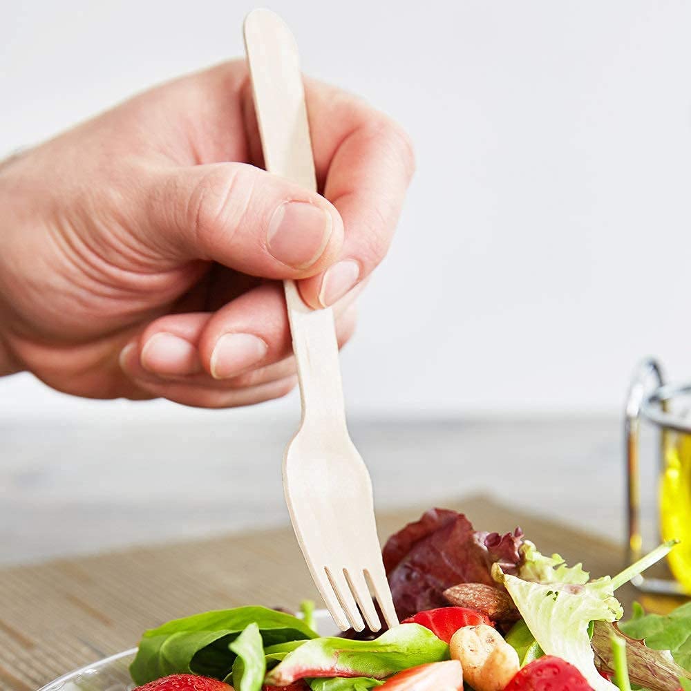 Fourchette en bois compostable de 6,2" - 1000 pièces