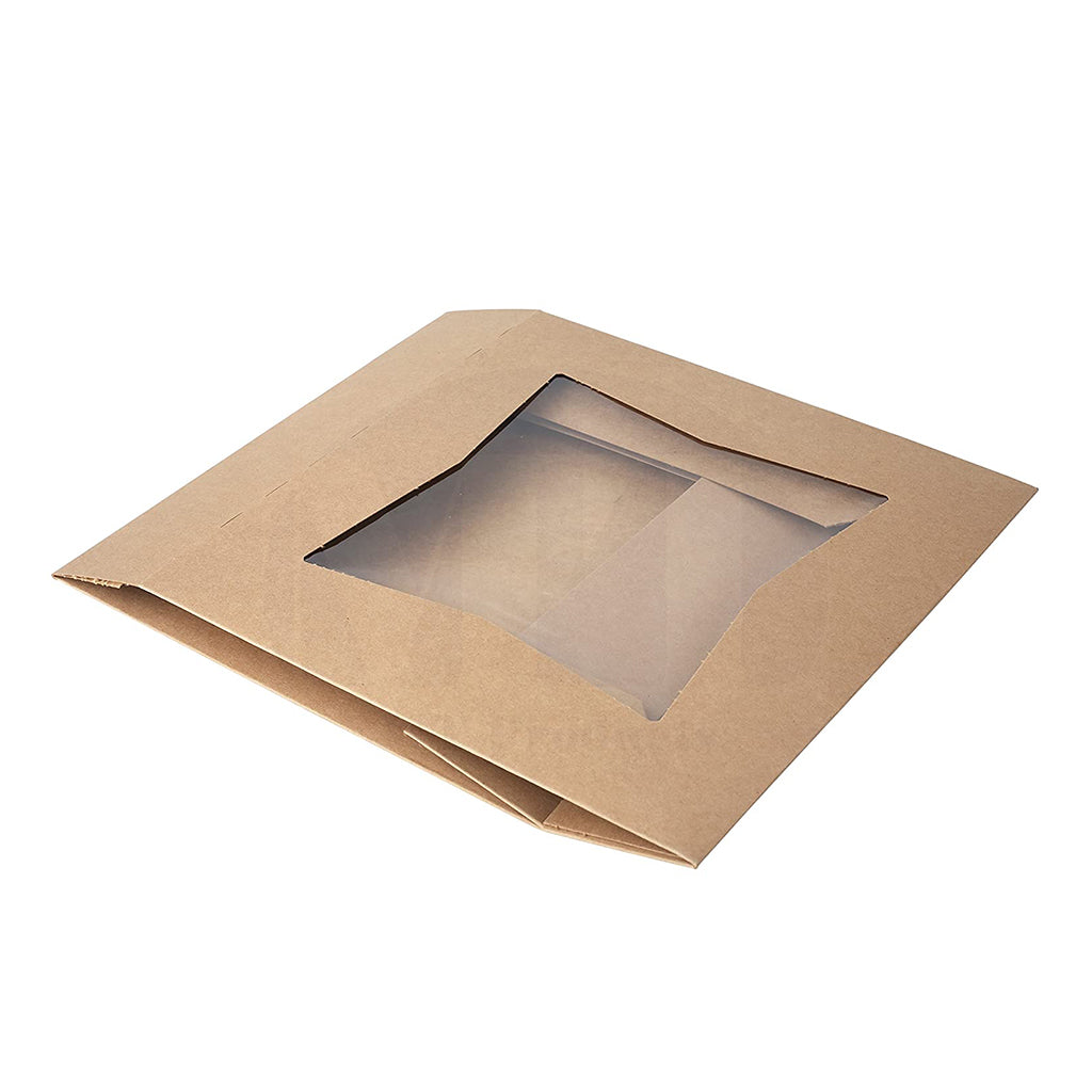 Kraft Cake Paper Box W/ Window folded flat