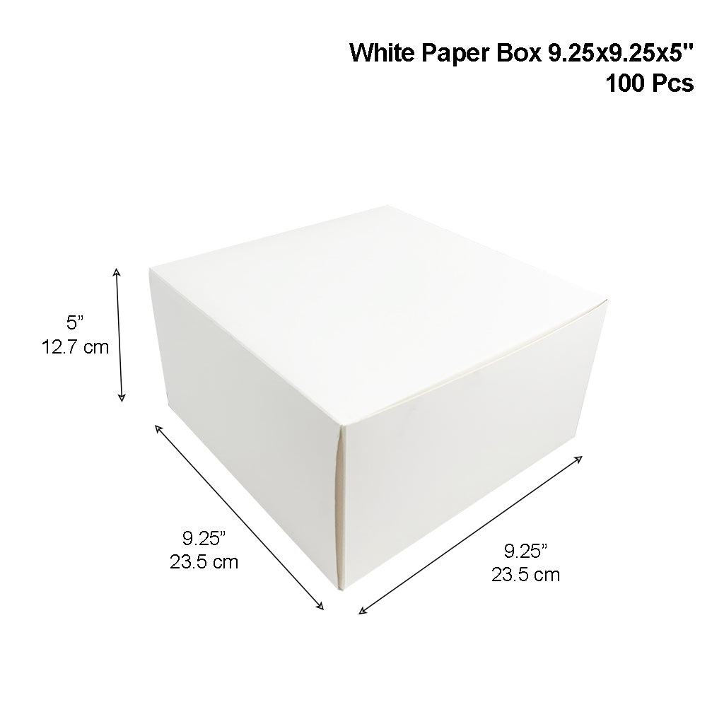 White Square Cake Paper Box Pastry Box | 9.25x9.25x5" - size