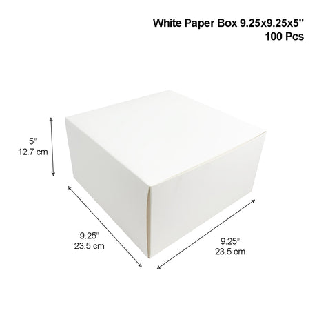 White Square Cake Paper Box Pastry Box | 9.25x9.25x5" - size