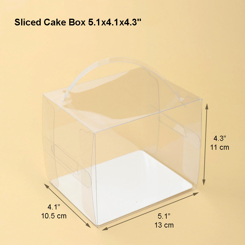 Clear Rectangular Sliced Cake Box W/ Handle & Board - 50 Sets