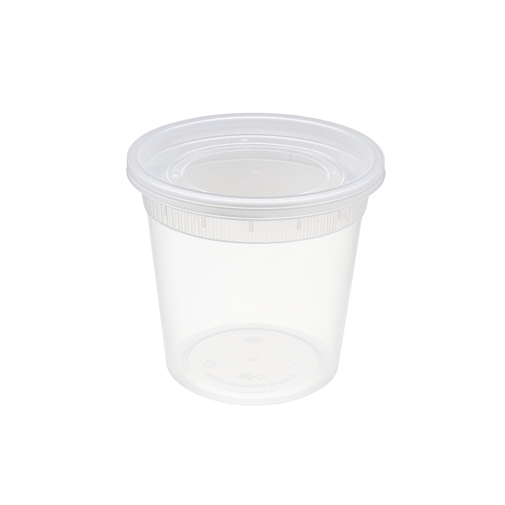 24oz Microwaveable PP Leak-resistant Translucent Deli Container W/ Lid in grey background