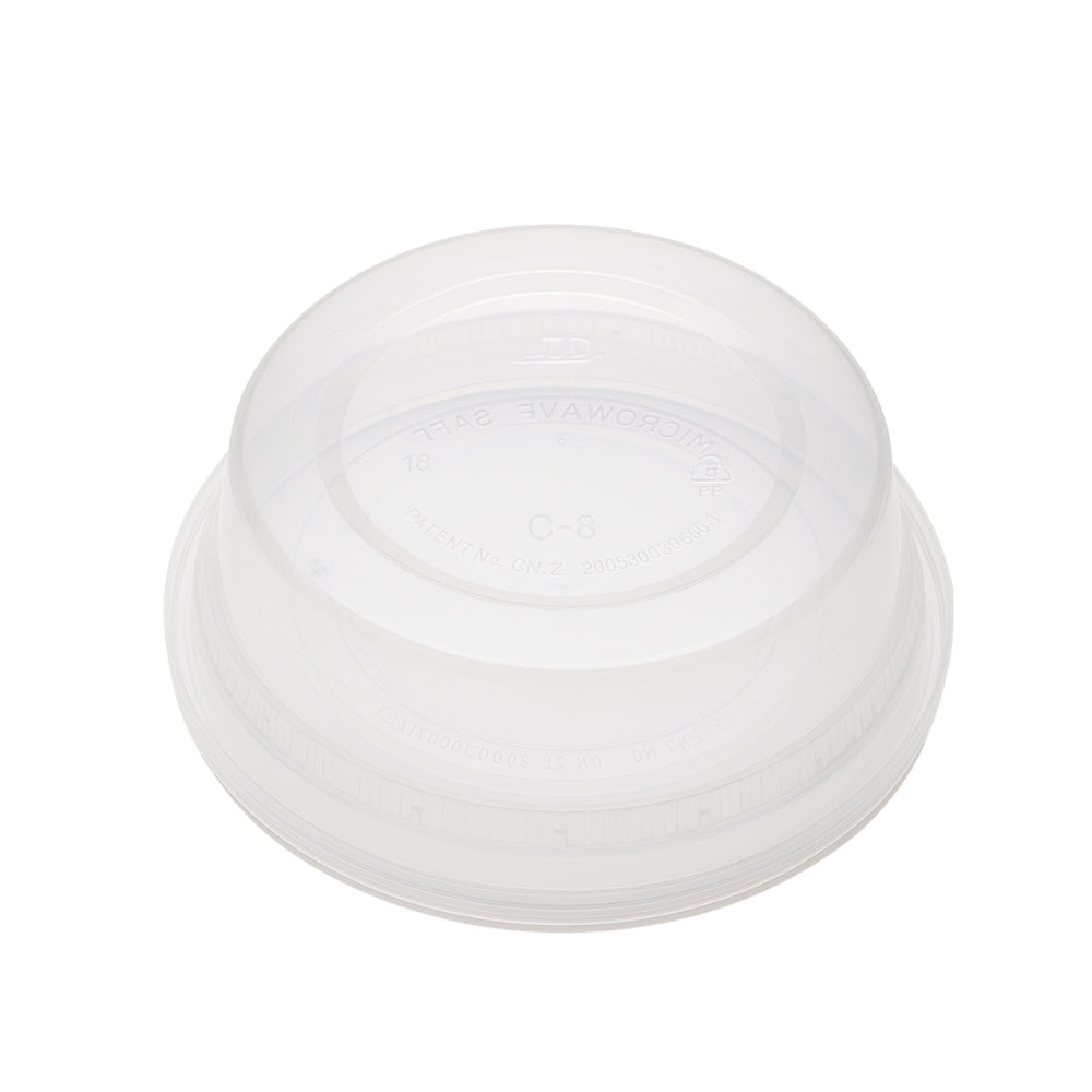 8oz Microwaveable PP Leak-resistant Translucent Deli Container upside down in a grey background