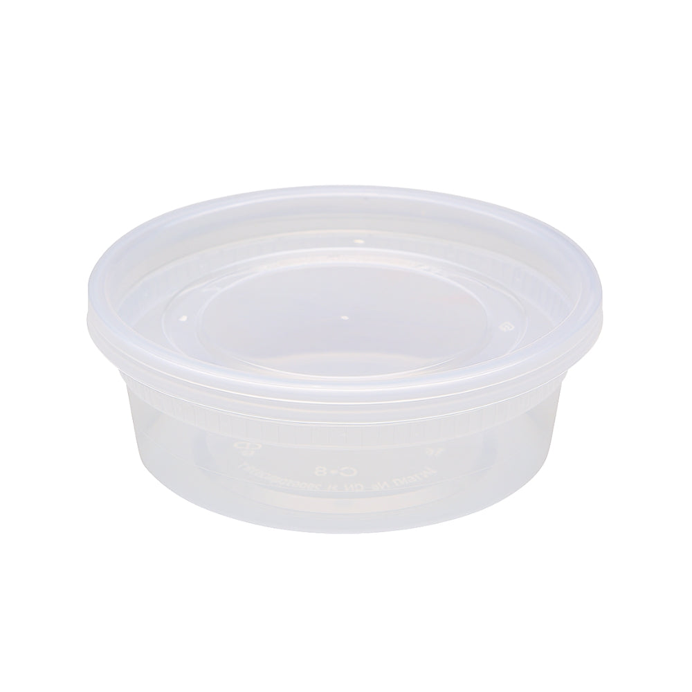 8oz Microwaveable PP Leak-resistant Translucent Deli Container with Lid Container in grey background