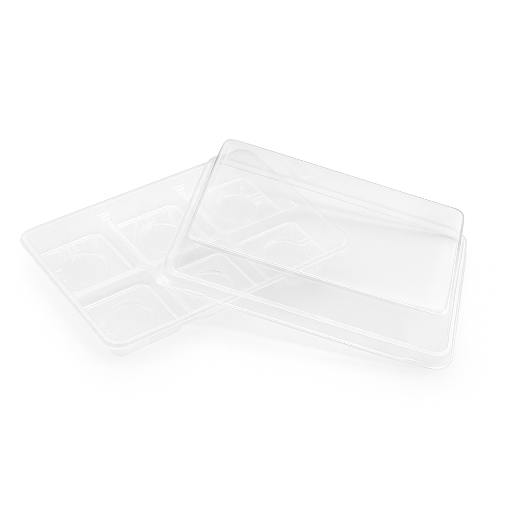 6 Compartment Plastic Mini Cake Clear Box  opened