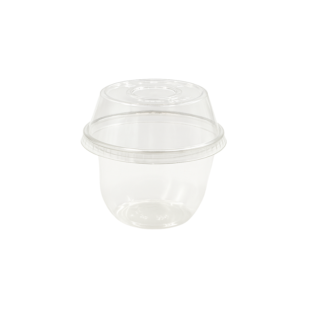 9oz Clear Plastic Dessert Cup with dome lid grey background