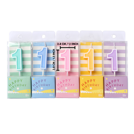 #0/#1/#2/#3/#4/#5/#6/#7/#8/#9 Number Party Candle (Random Color) | 1.1x1.5" - 12 Pcs - HD Bio Packaging