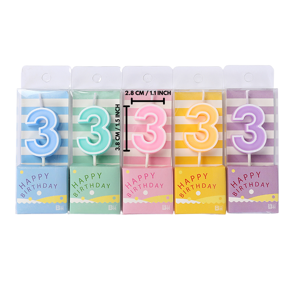 #0/#1/#2/#3/#4/#5/#6/#7/#8/#9 Number Party Candle (Random Color) | 1.1x1.5" - 12 Pcs - HD Bio Packaging
