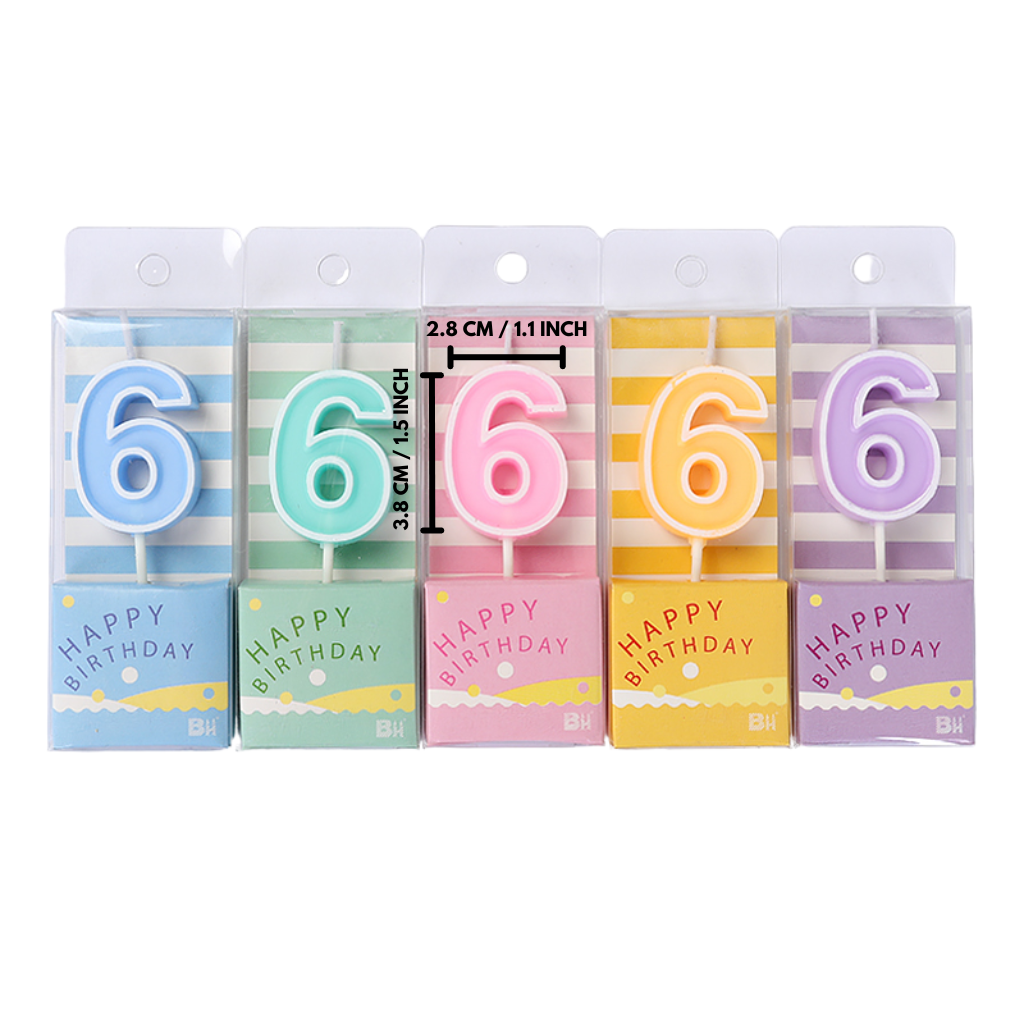 #0/#1/#2/#3/#4/#5/#6/#7/#8/#9 Number Party Candle (Random Color) | 1.1x1.5" - 12 Pcs - HD Bio Packaging