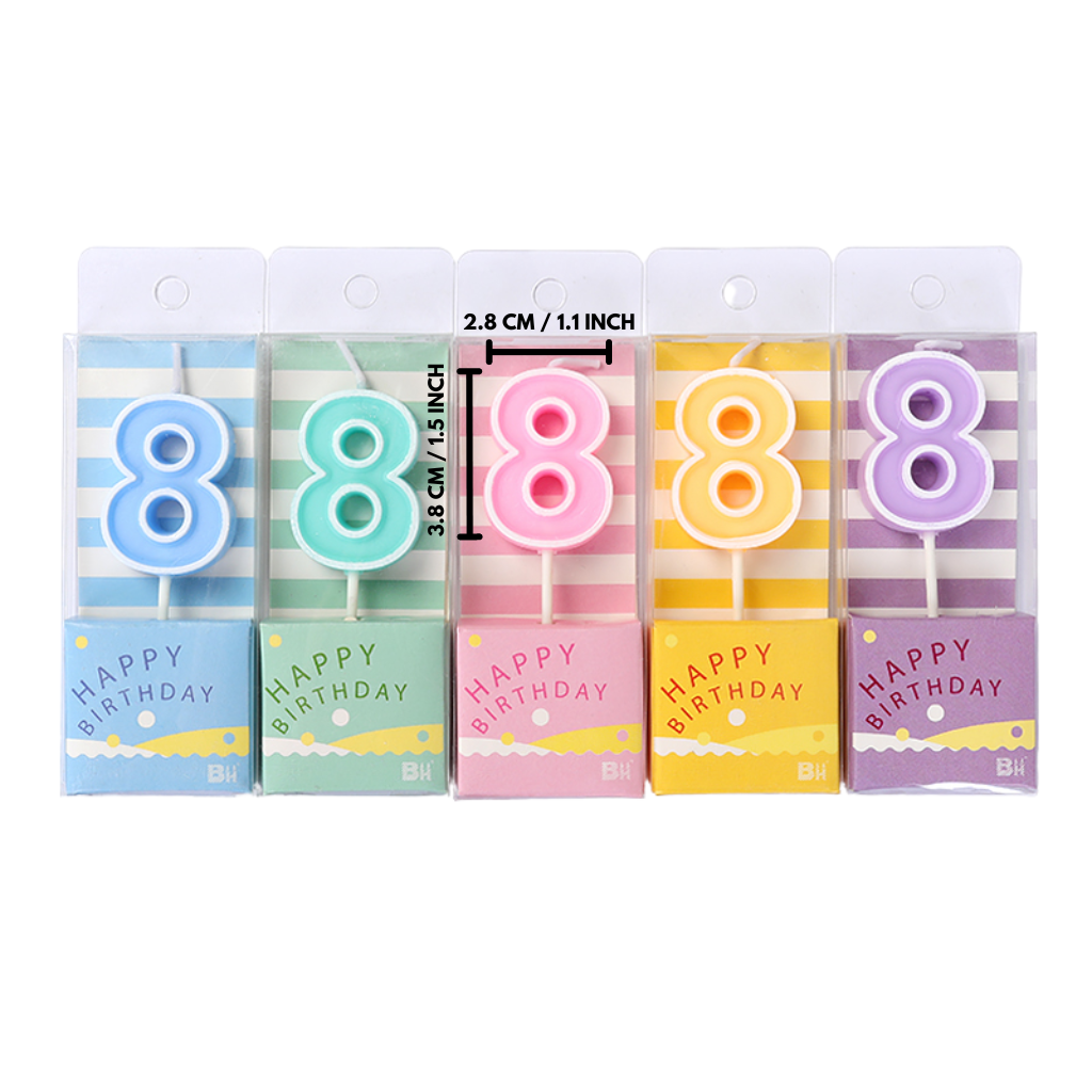 #0/#1/#2/#3/#4/#5/#6/#7/#8/#9 Number Party Candle (Random Color) | 1.1x1.5" - 12 Pcs - HD Bio Packaging