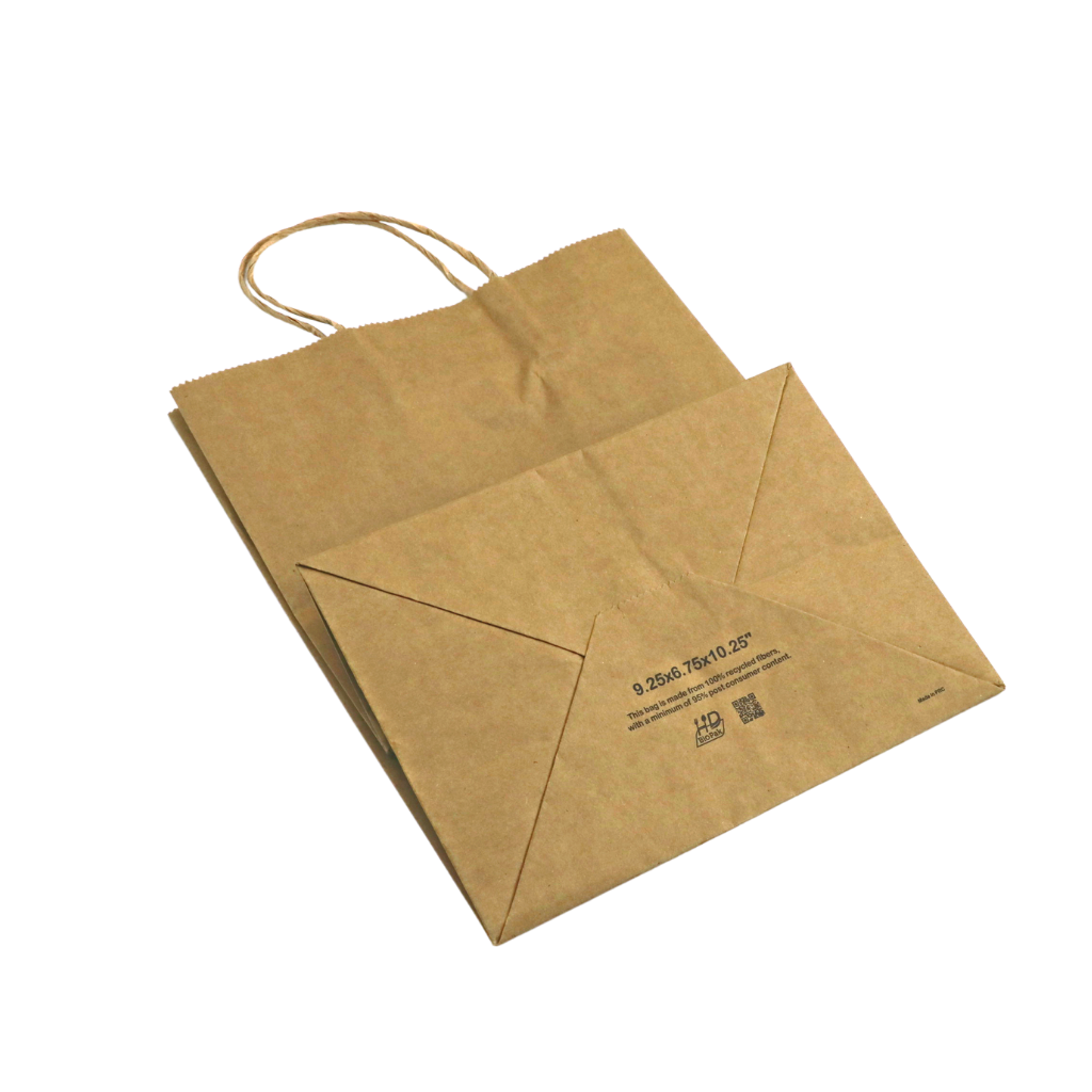HD-9610 | 100% Recycled Paper Kraft Bag W/ Twisted Handle | 9.25x6.65x11.4"