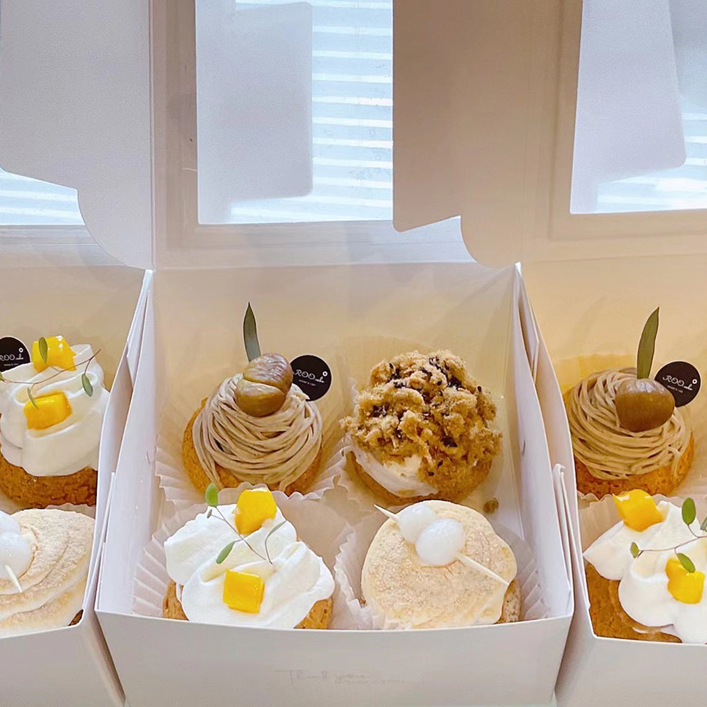 dessert in a white paper box bakery