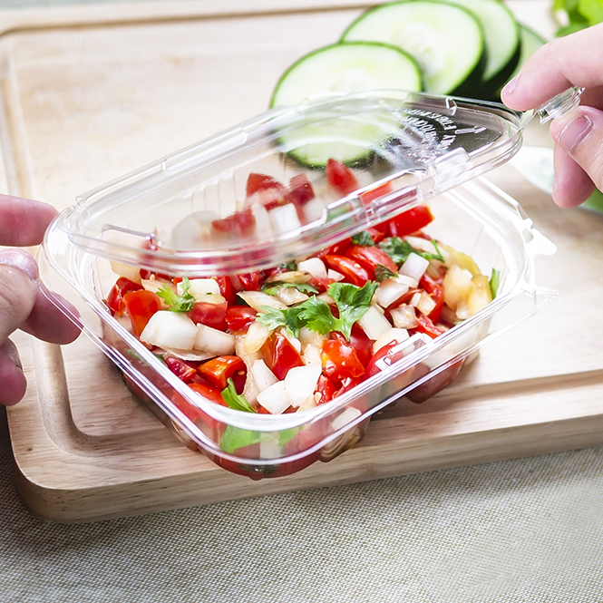 PLS-12 | 12oz PET Clear Rectangular Hinged Safety Lock Salad Container - with salad