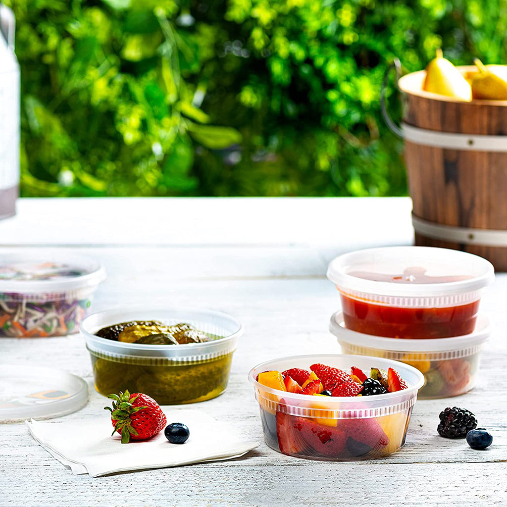 SC-8 | HD 8oz Microwaveable PP Heavy Duty Leak-resistant Translucent Deli Container W/ Lid - With fruit