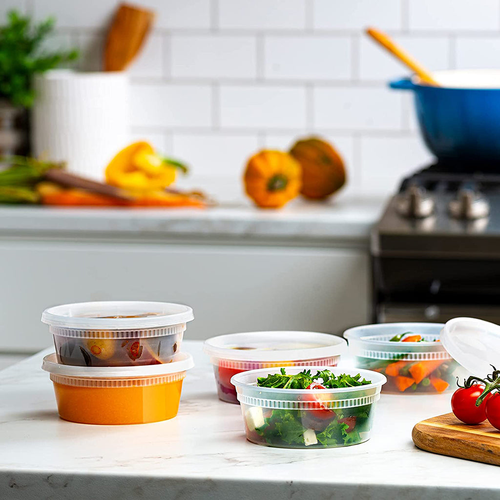 SC-8 | HD 8oz Microwaveable PP Heavy Duty Leak-resistant Translucent Deli Container W/ Lid - With Food