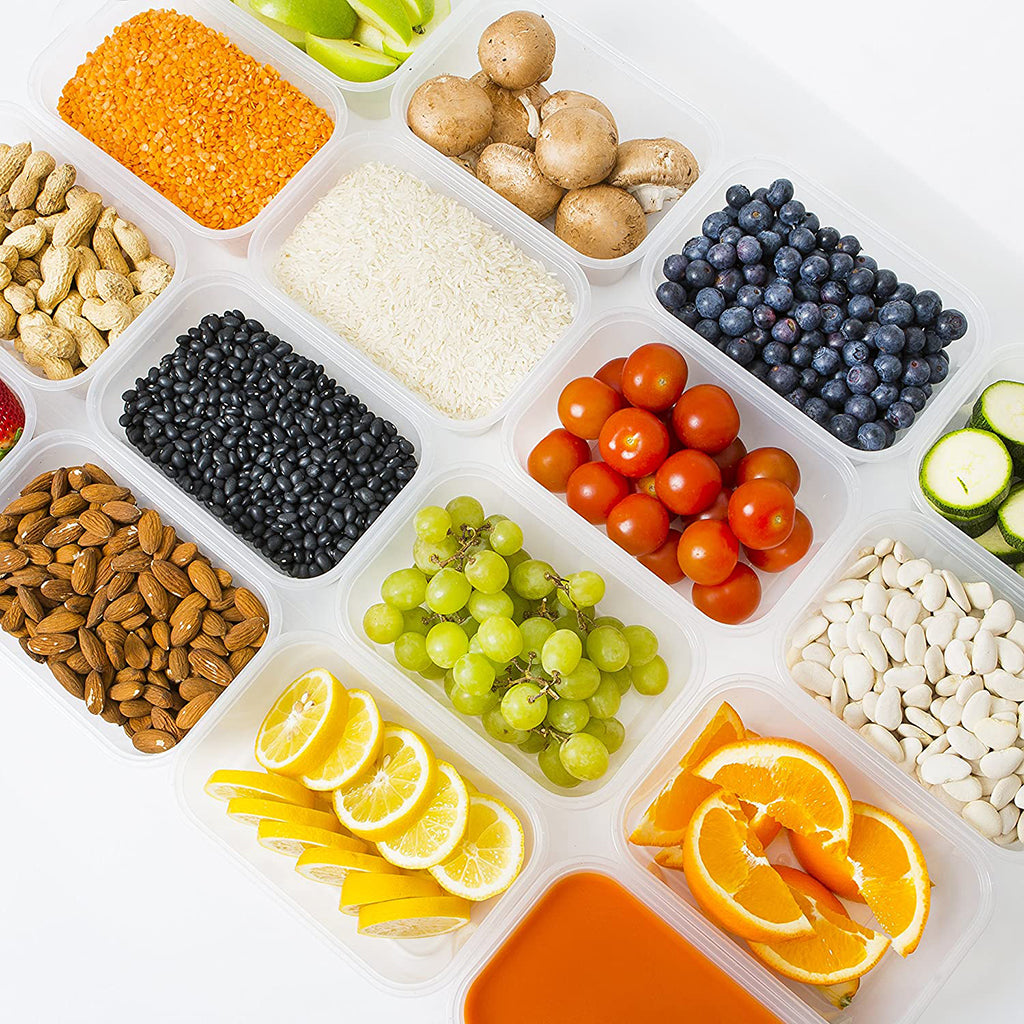 16oz Microwaveable PP Clear Rectangular Food Containers with different types of fruits inside