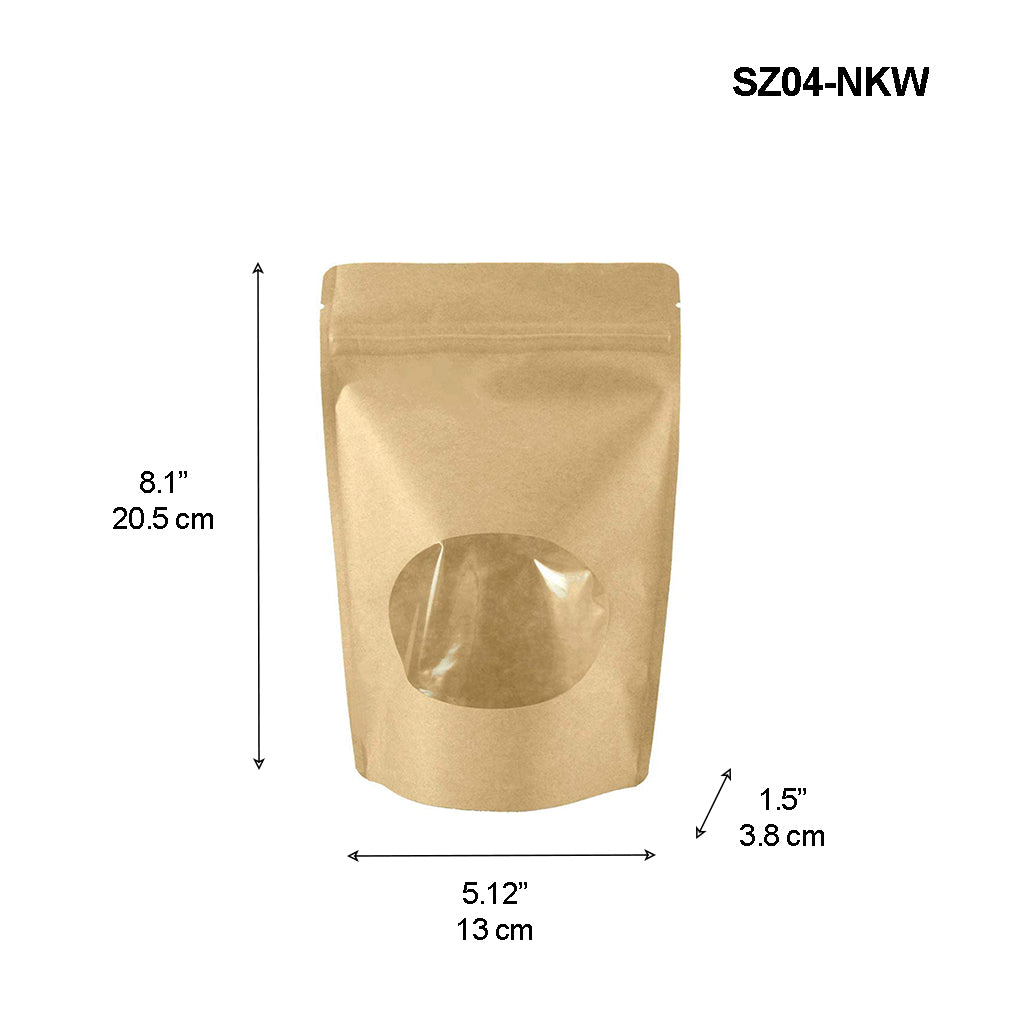 SZ04-NKW | Pochette en papier kraft à fermeture éclair de 4 oz avec fenêtre ovale | 5,12 x 1,5 x 8,1 po - 1 000 pièces