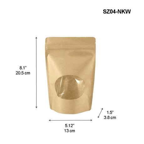 SZ04-NKW | Pochette en papier kraft à fermeture éclair de 4 oz avec fenêtre ovale | 5,12 x 1,5 x 8,1 po - 1 000 pièces