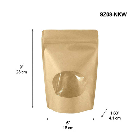 8 OZ Stand-up Zip-lock Pouch with Oval Window with size description