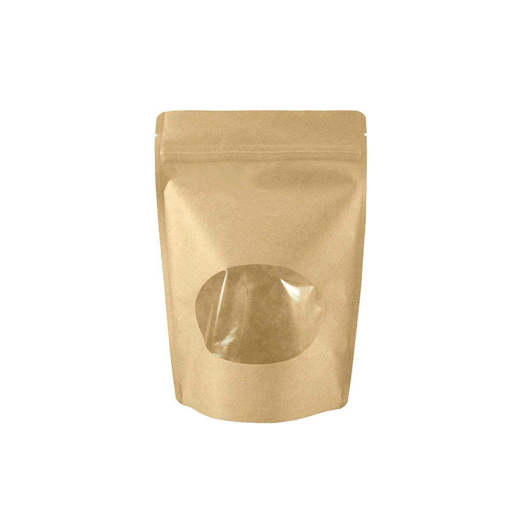 8 OZ Stand-up Zip-lock Pouch with Oval Window in a white background