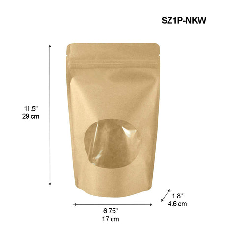 SZ1P-NKW | Pochette en papier kraft à fermeture éclair de 0,4 kg avec fenêtre ovale | 17 x 4,6 x 29,2 cm - 1 000 pièces
