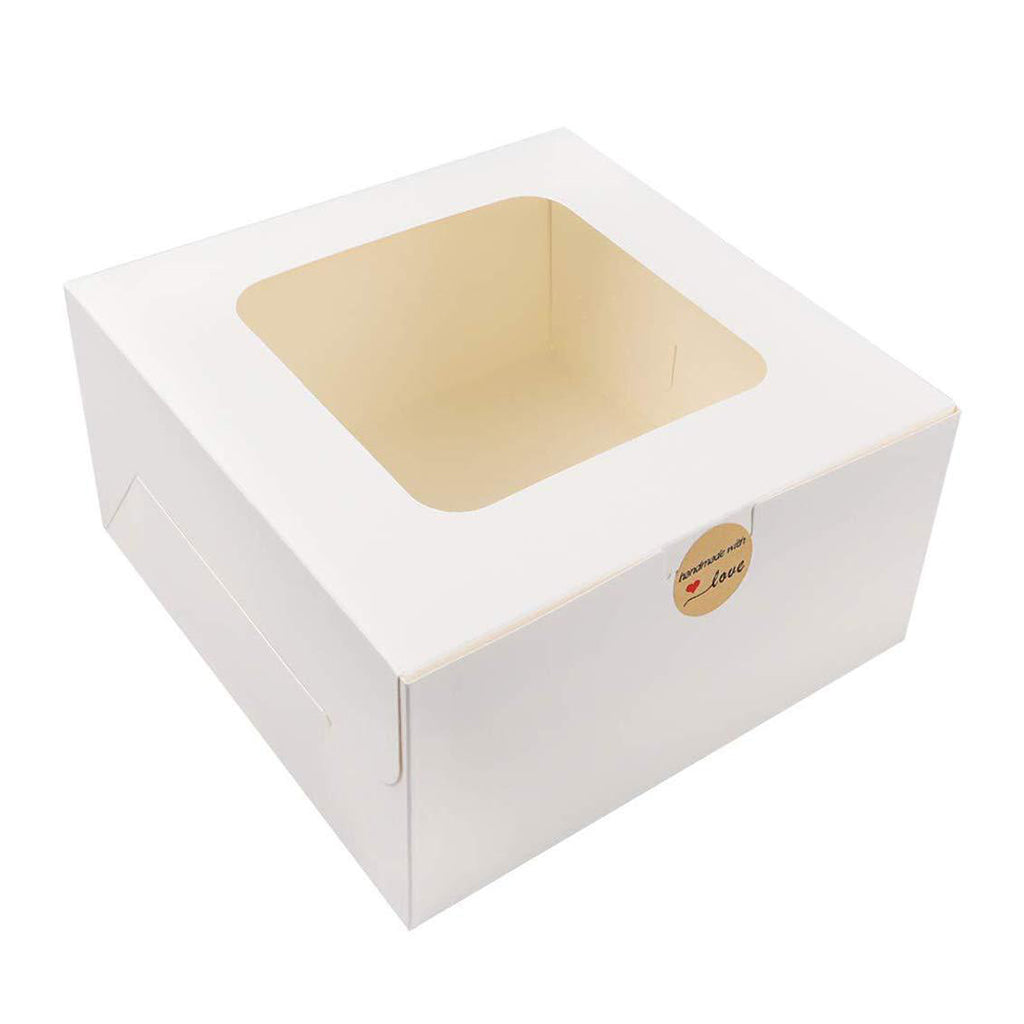 White Square Cake Paper Box Pastry Box W/ Window | 8x8x5"