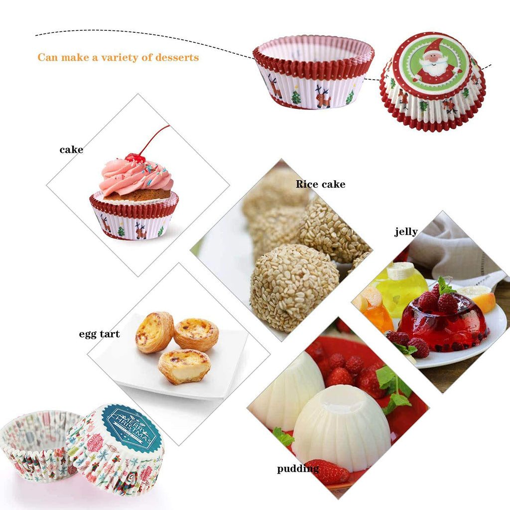 Moules à cupcakes en papier sulfurisé de Noël de 4,33 po - 100 pièces