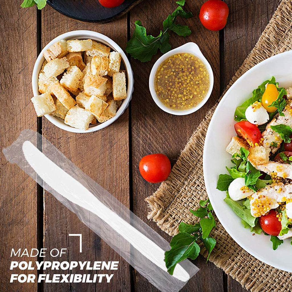6.4" Individually Wrapped White Plastic Knife With Food