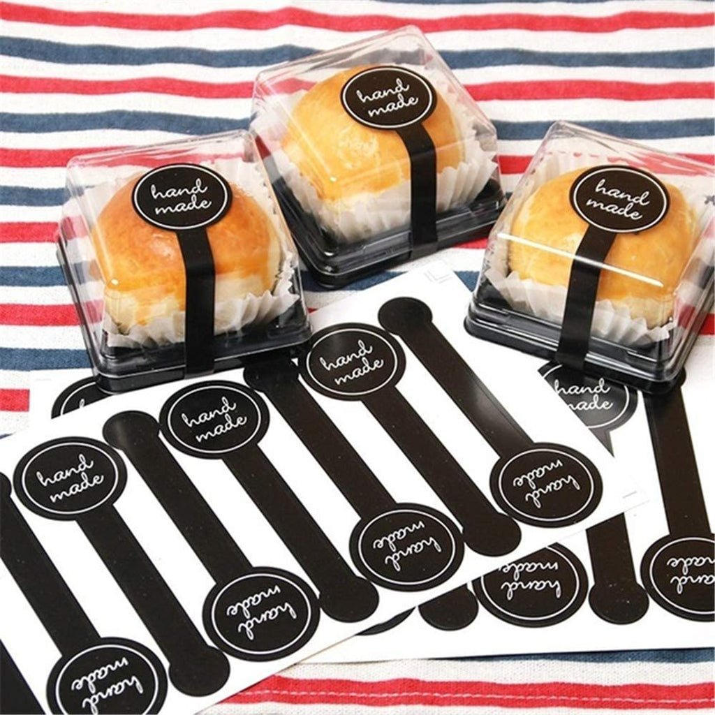 Autocollant d’étanchéité noir « fait à la main » | 3,9x1,2" - 200 pièces (20 feuilles)