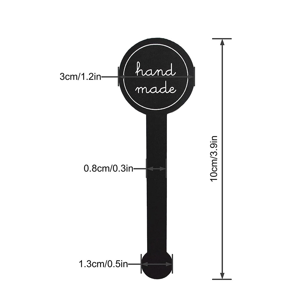 Autocollant d’étanchéité noir « fait à la main » | 3,9x1,2" - 200 pièces (20 feuilles)